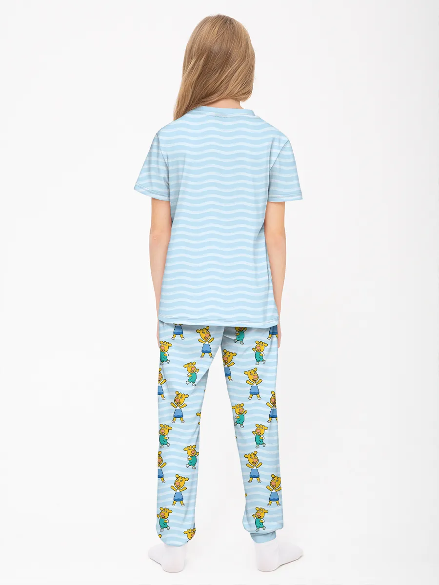 Детская пижама с брюками хлопок / Оранжевая корова FamilyLightBlue