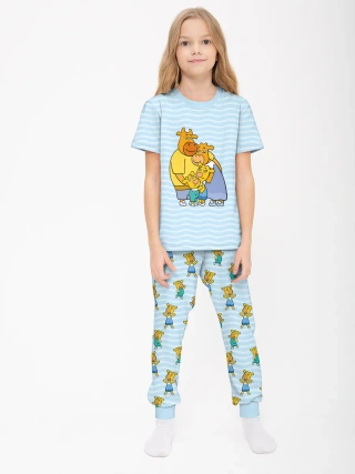 Детская пижама с брюками хлопок / Оранжевая корова LightBlue