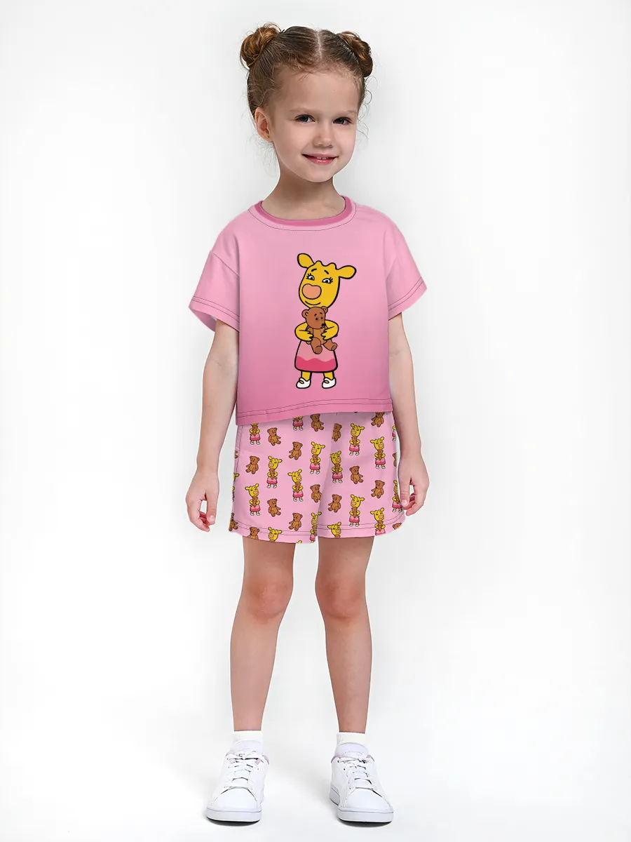 Девочкина пижама с шортами / Оранжевая корова Pink