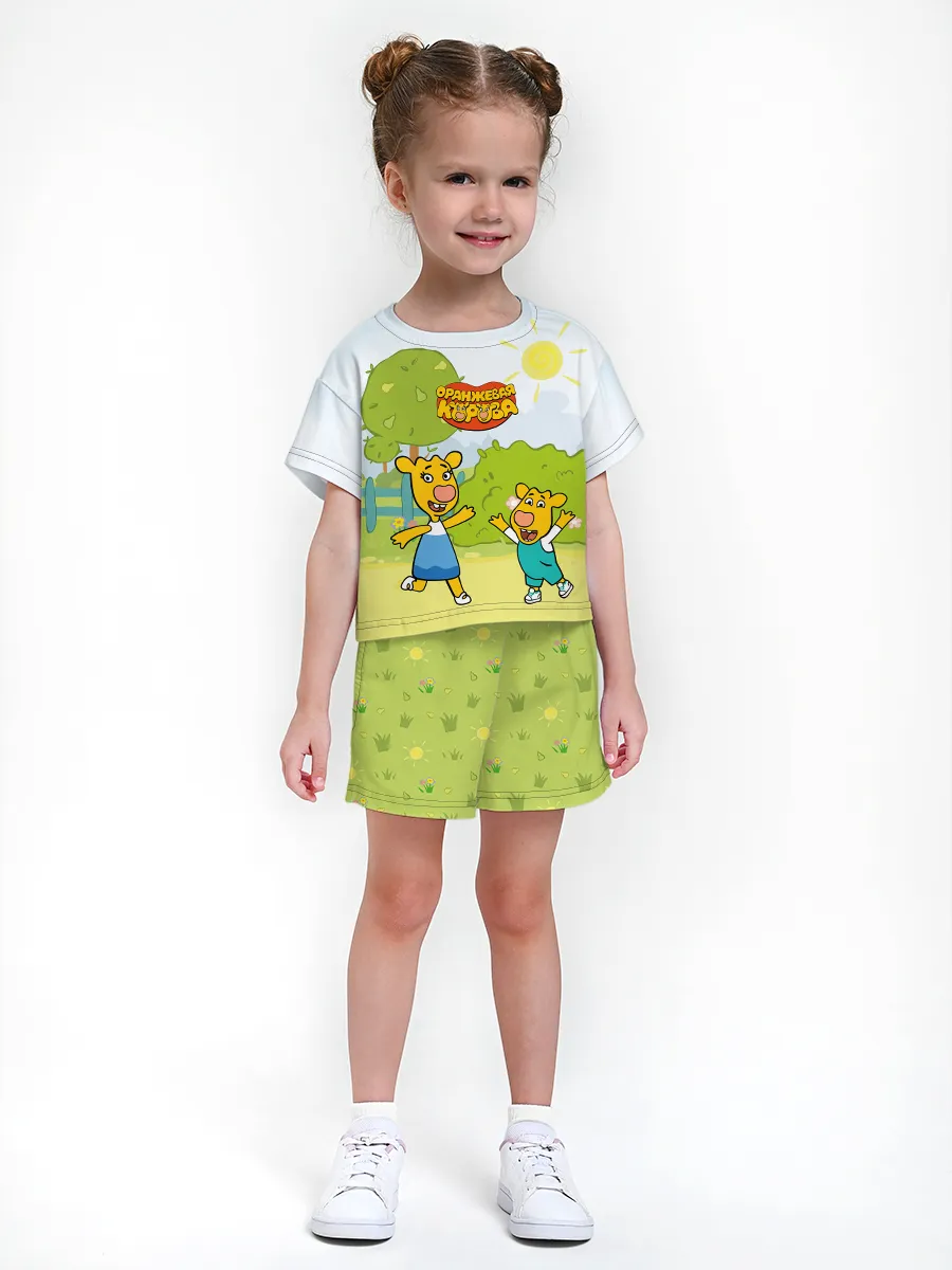 Девочкина пижама с шортами / Оранжевая корова Green