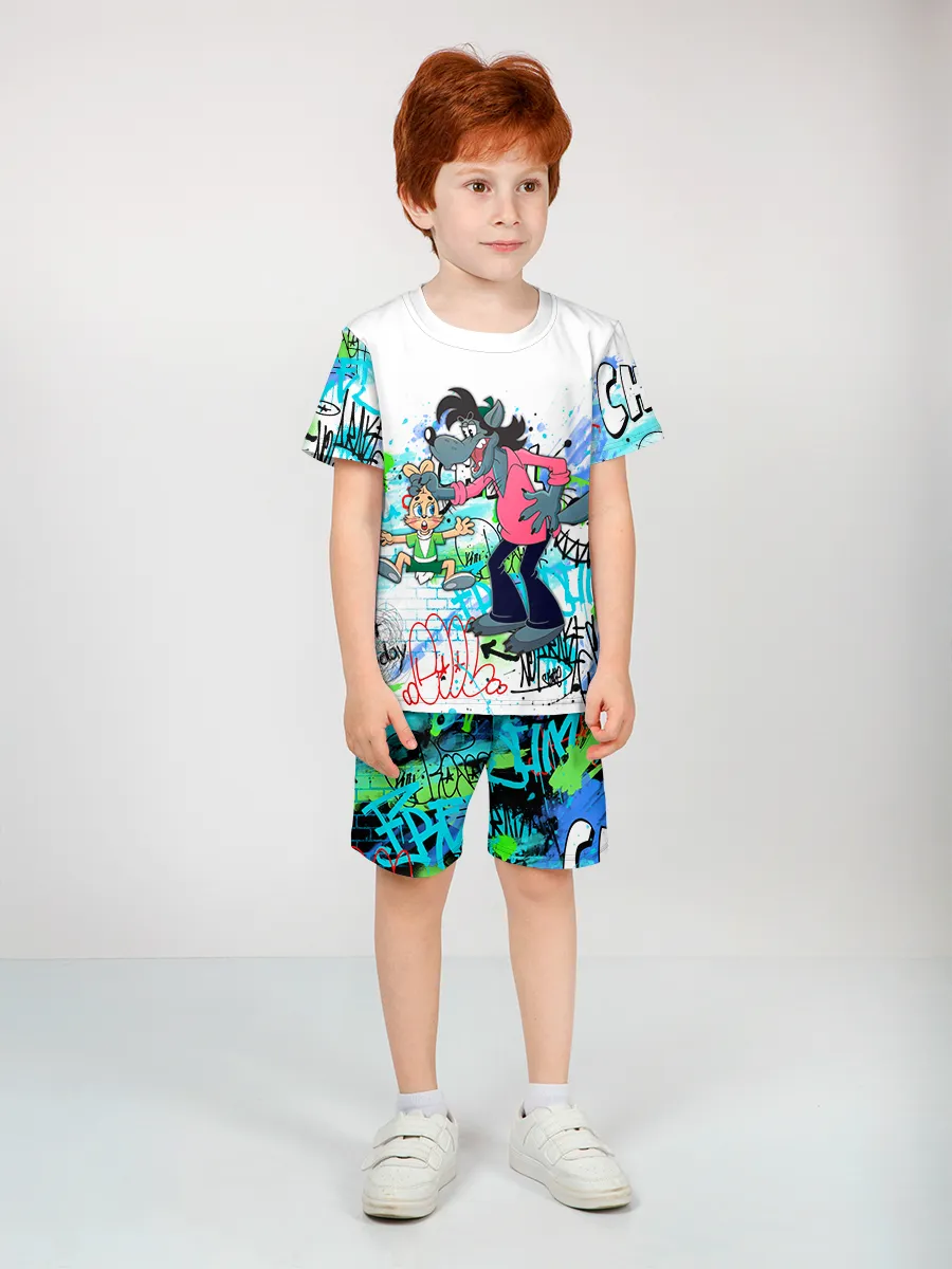 Детская пижама с шортами / Волк Граффити