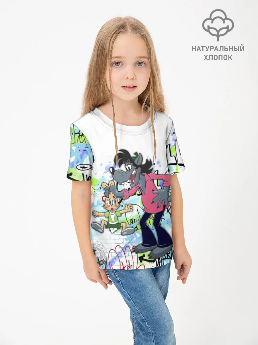 Детская футболка хлопок / Волк граффити