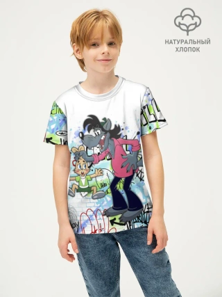 Детская футболка хлопок / Волк граффити