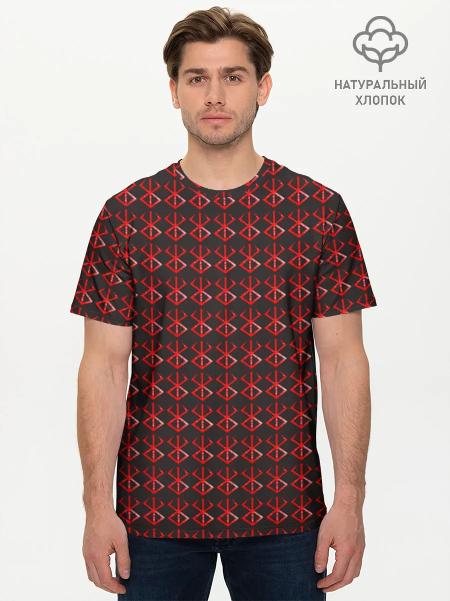 Мужская базовая футболка хлопок / Красный паттерн