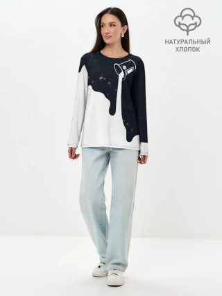 Лонгслив женский. Хлопок / Черно-белый