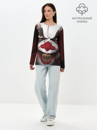 Лонгслив женский. Хлопок / Зомби клоун