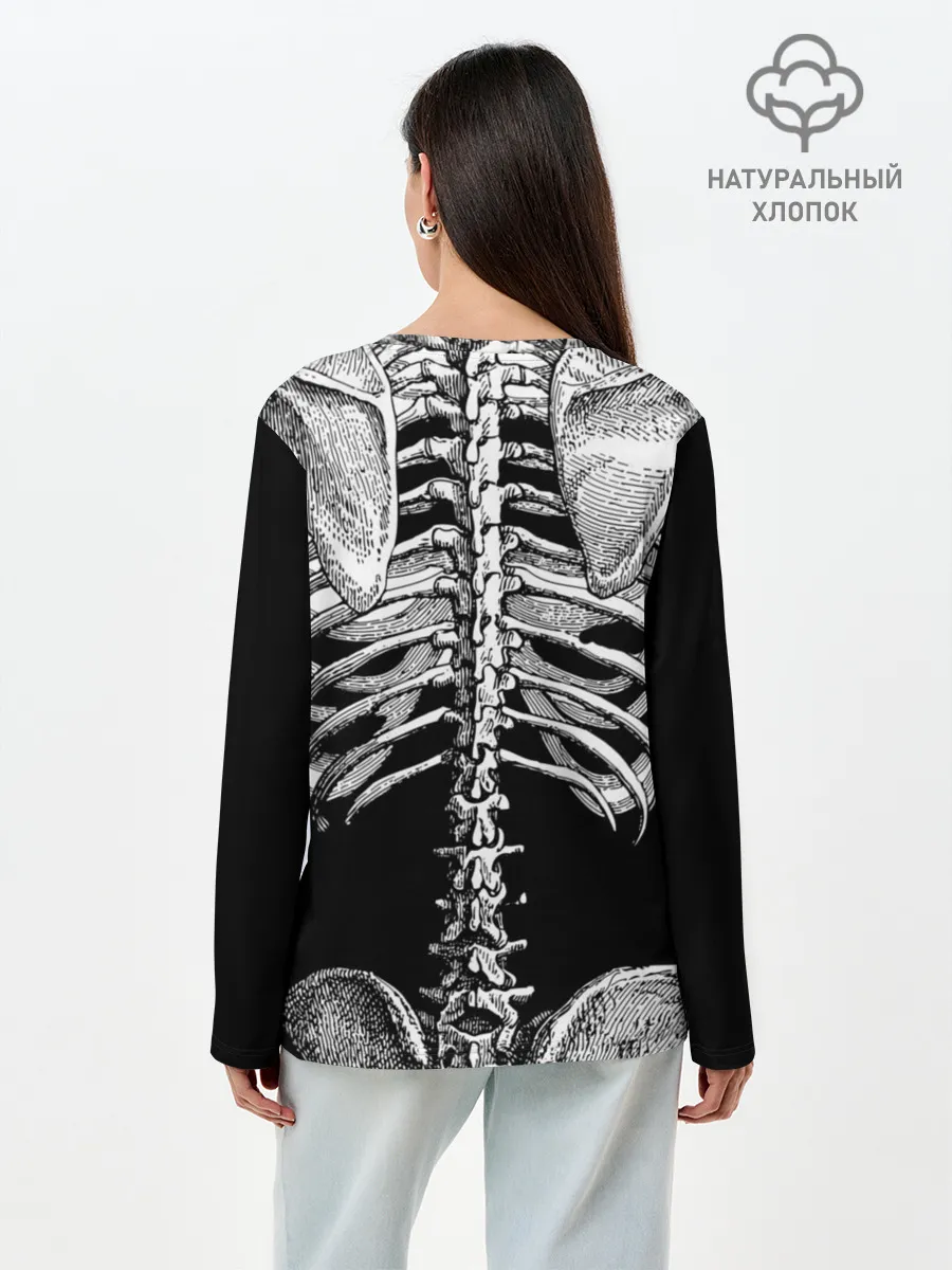 Лонгслив женский. Хлопок / Скелет с сердцем
