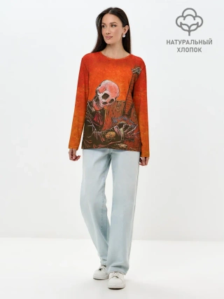 Лонгслив женский. Хлопок / Скелет с гитарой