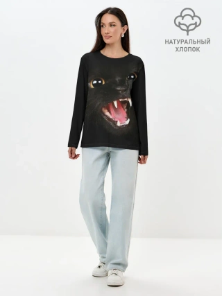 Лонгслив женский. Хлопок / Черный кот