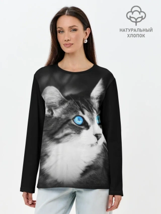 Лонгслив женский. Хлопок / Кот