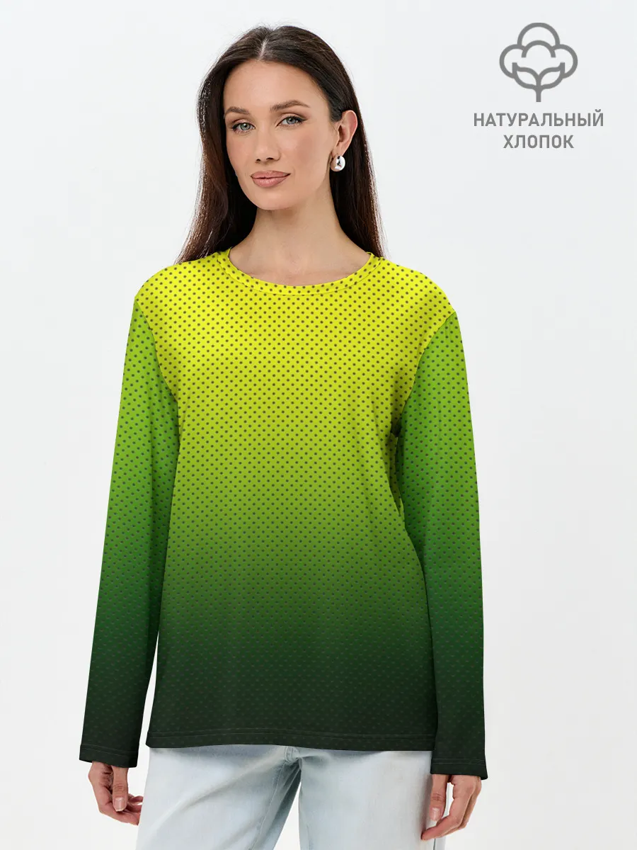 Лонгслив женский. Хлопок / Зелёная текстура