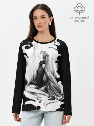 Лонгслив женский. Хлопок / Черно-белая Мику Хацунэ