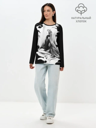 Лонгслив женский. Хлопок / Черно-белая Мику Хацунэ