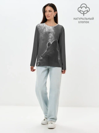 Лонгслив женский. Хлопок / Воющий волк