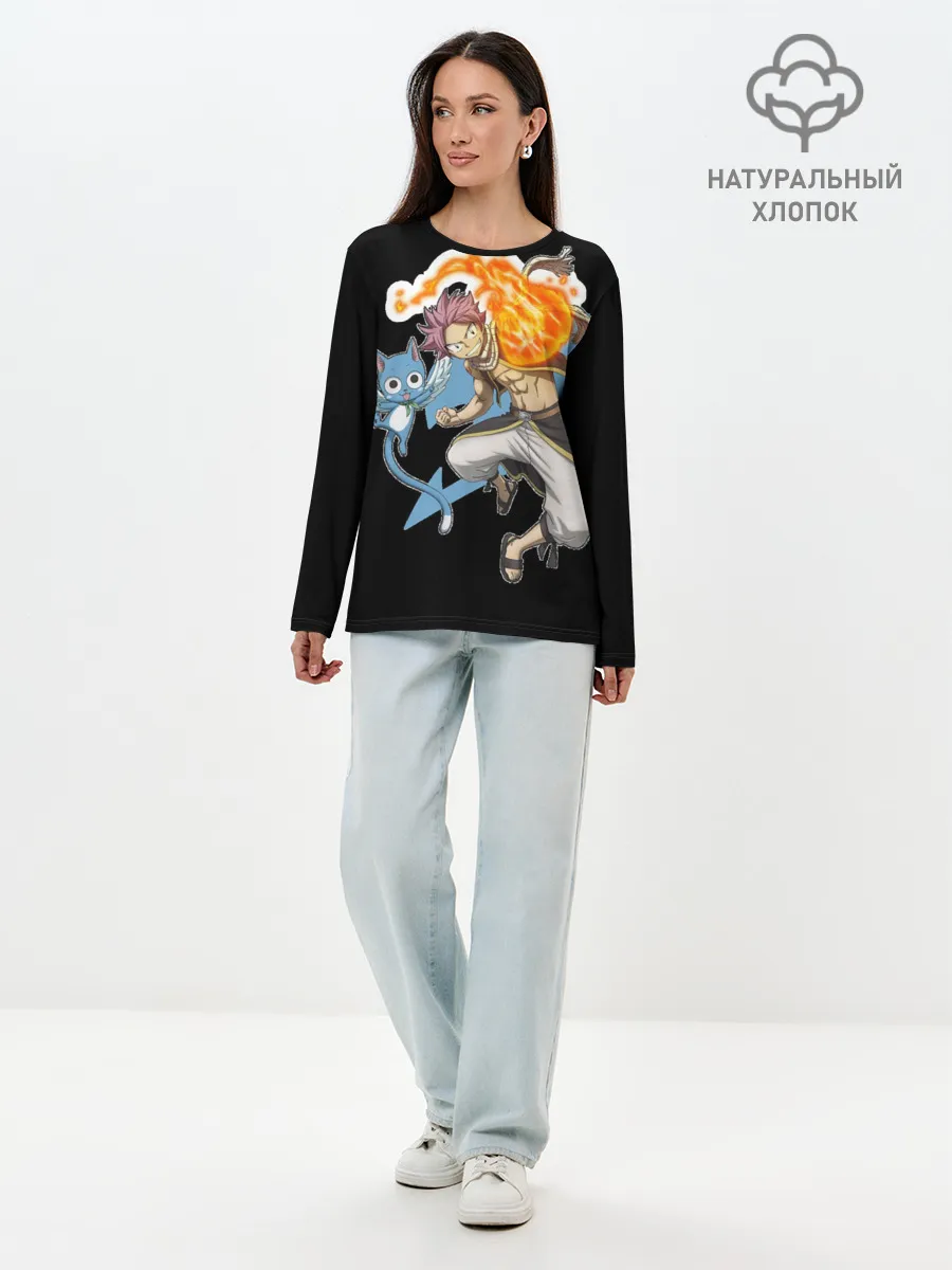 Лонгслив женский. Хлопок / Нацу и Хеппи из Хвоста Фей