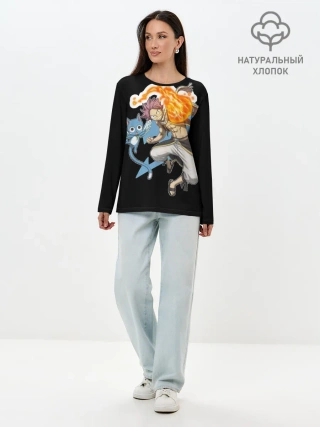 Лонгслив женский. Хлопок / Нацу и Хеппи из Хвоста Фей