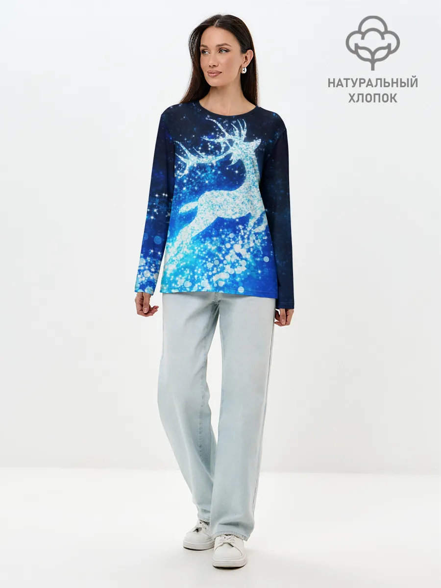 Лонгслив женский. Хлопок / Новогодний олень