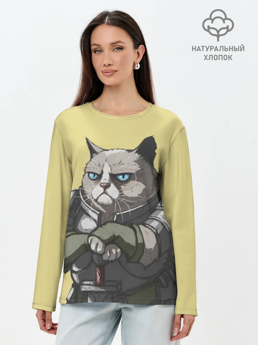 Лонгслив женский. Хлопок / Кот