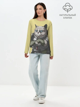 Лонгслив женский. Хлопок / Кот