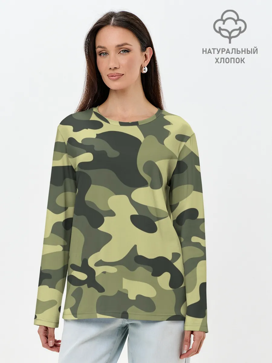 Лонгслив женский. Хлопок / Камуфляж Хаки