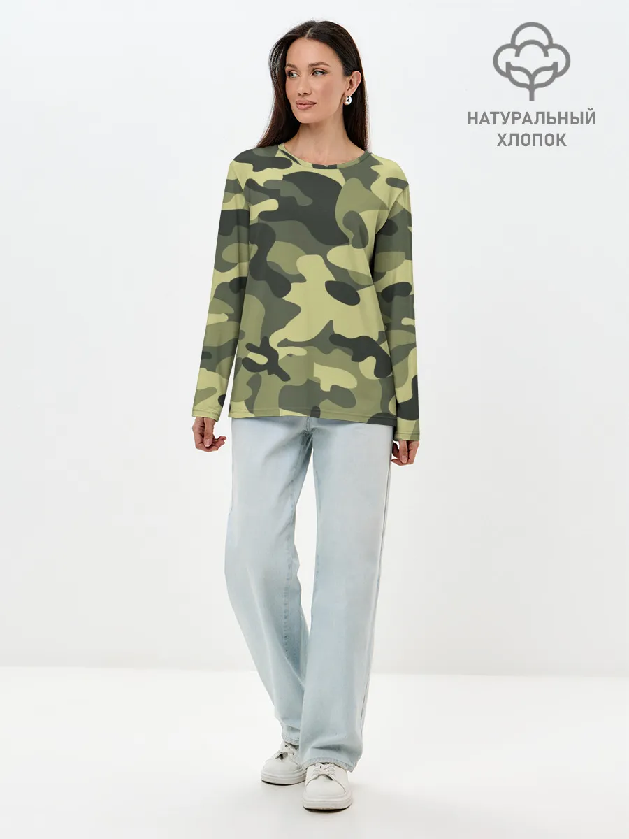 Лонгслив женский. Хлопок / Камуфляж Хаки