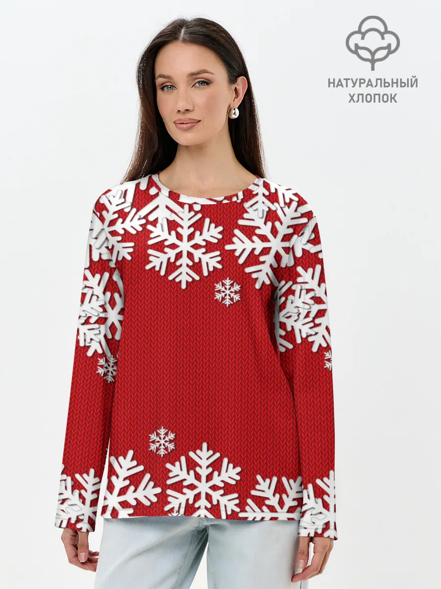 Лонгслив женский. Хлопок / Снежинки