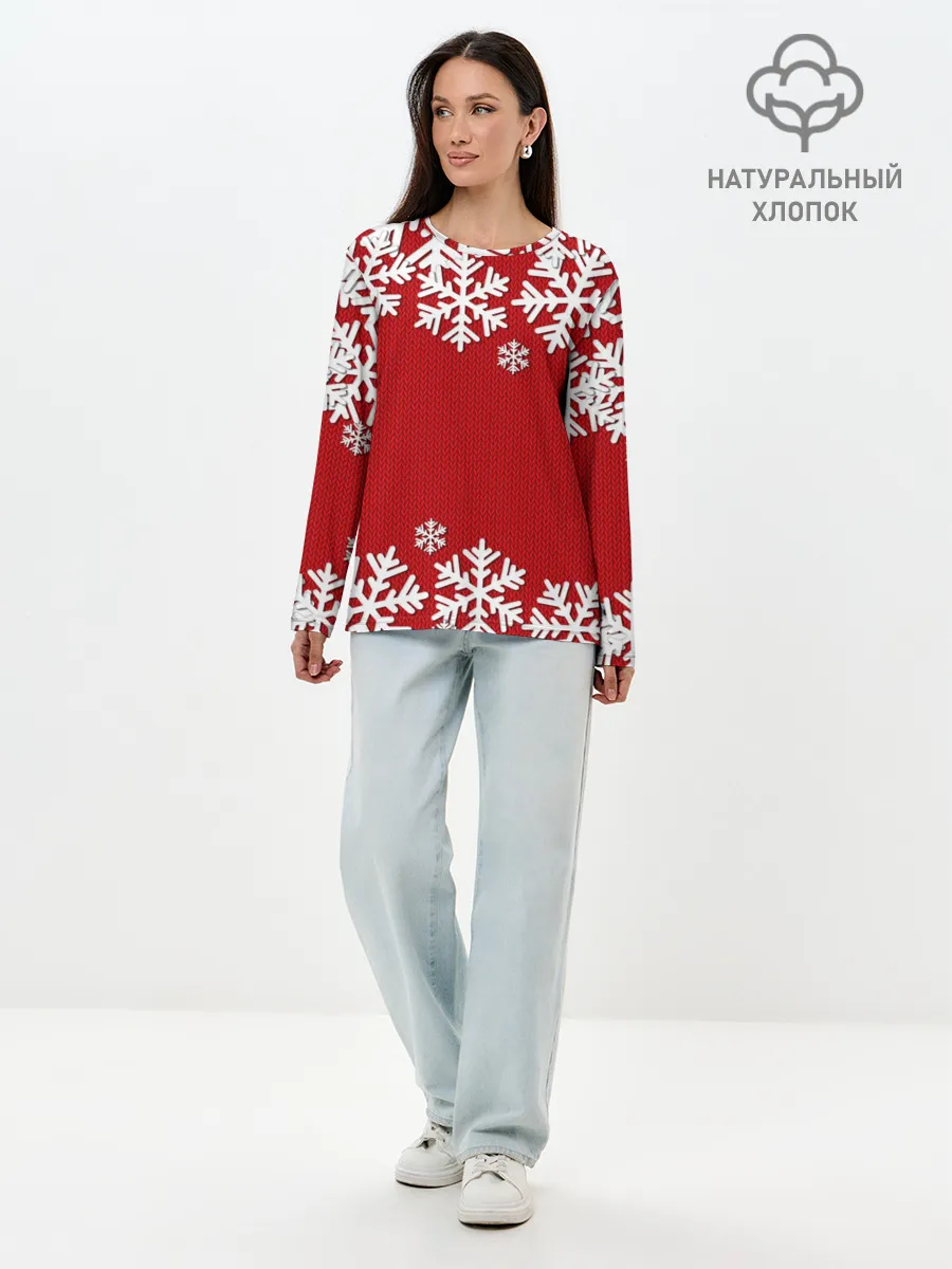 Лонгслив женский. Хлопок / Снежинки