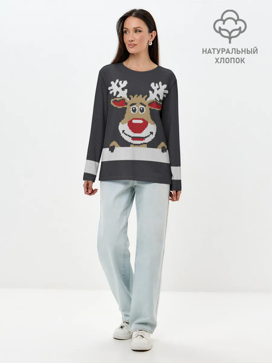 Лонгслив женский. Хлопок / Олень