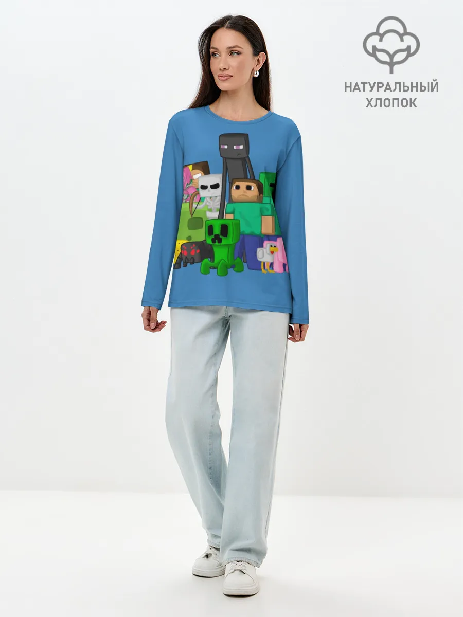 Лонгслив женский. Хлопок / Майнкрафт
