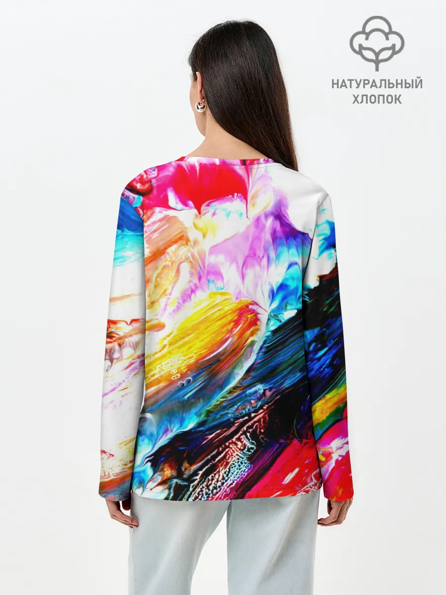 Лонгслив женский. Хлопок / Абстракция красок