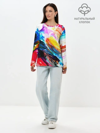 Лонгслив женский. Хлопок / Абстракция красок
