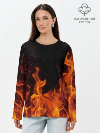 Лонгслив женский. Хлопок / Огонь с искрами