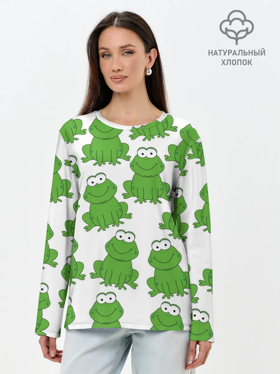 Лонгслив женский. Хлопок / Лягушки