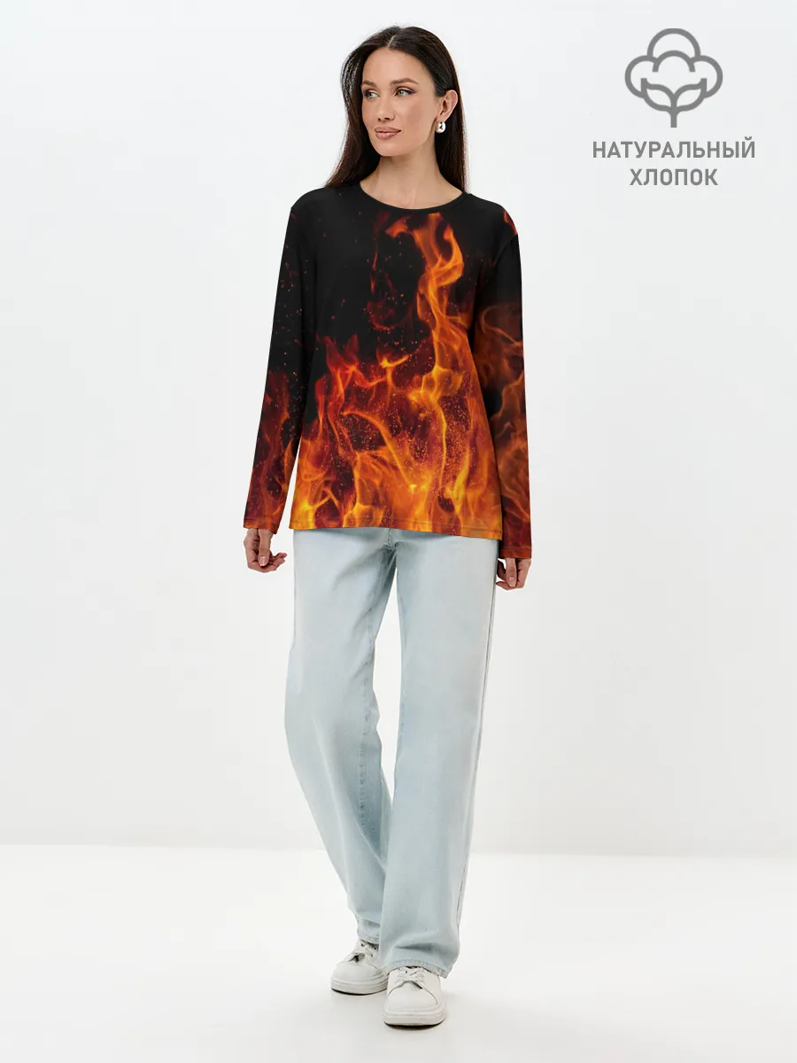 Лонгслив женский. Хлопок / Огонь
