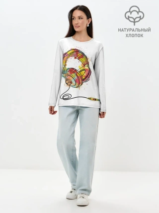 Лонгслив женский. Хлопок / Красочные наушники