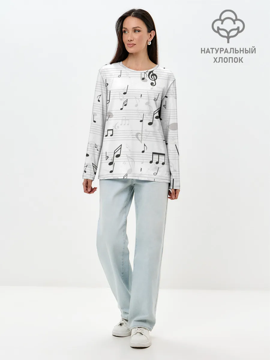 Лонгслив женский. Хлопок / ноты
