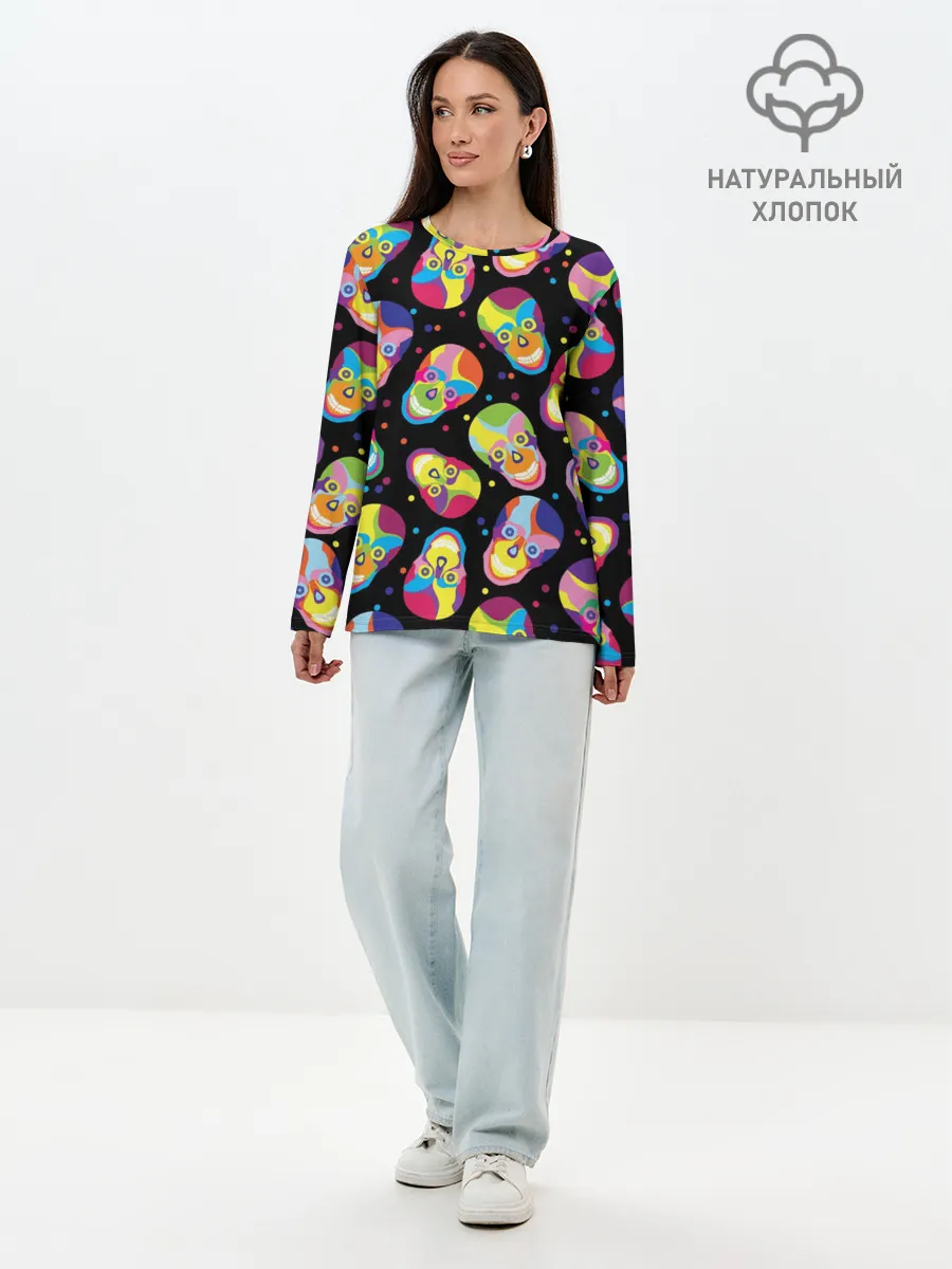 Лонгслив женский. Хлопок / Мексиканские черепа