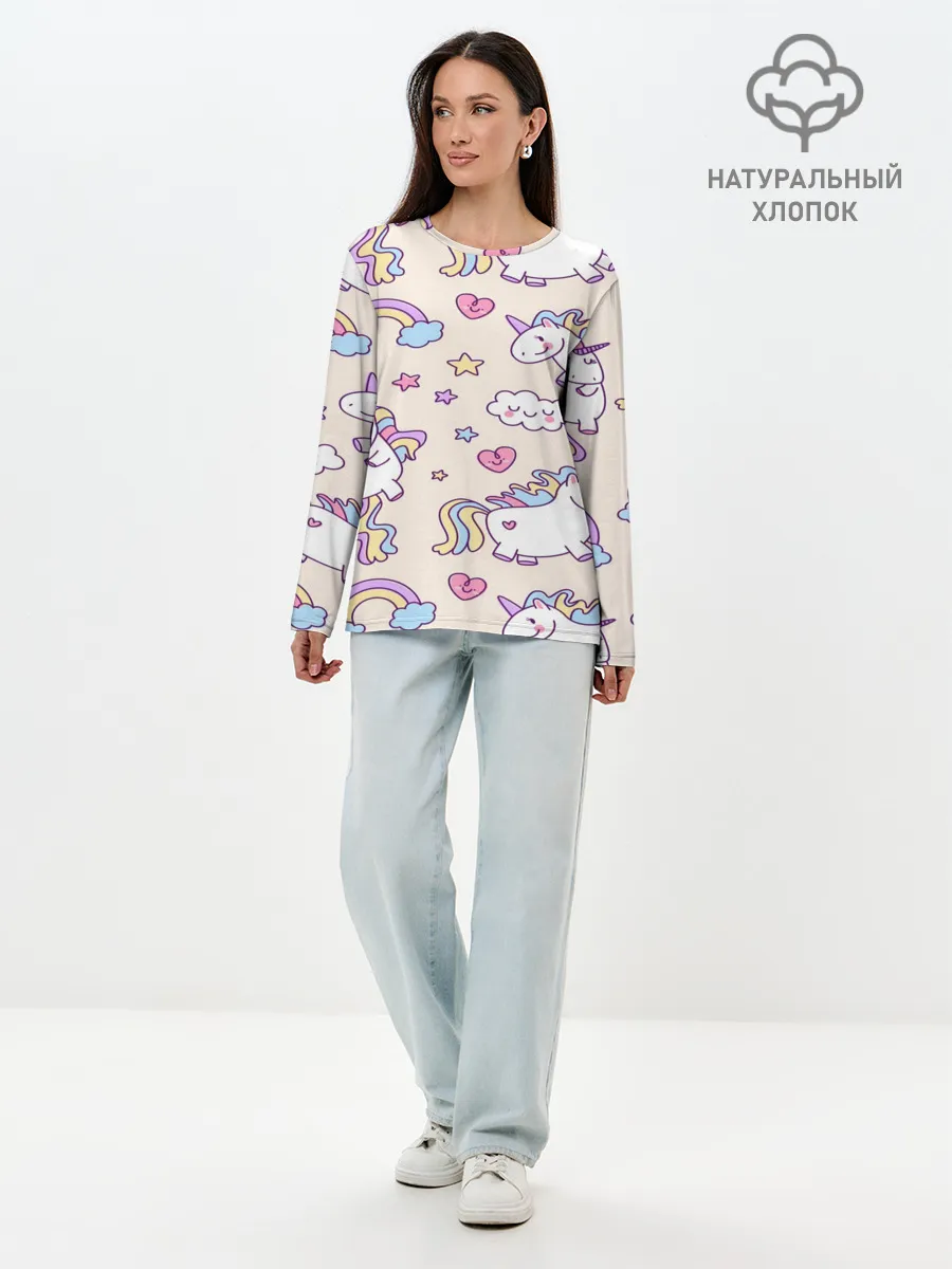 Лонгслив женский. Хлопок / Радужные Единорожки