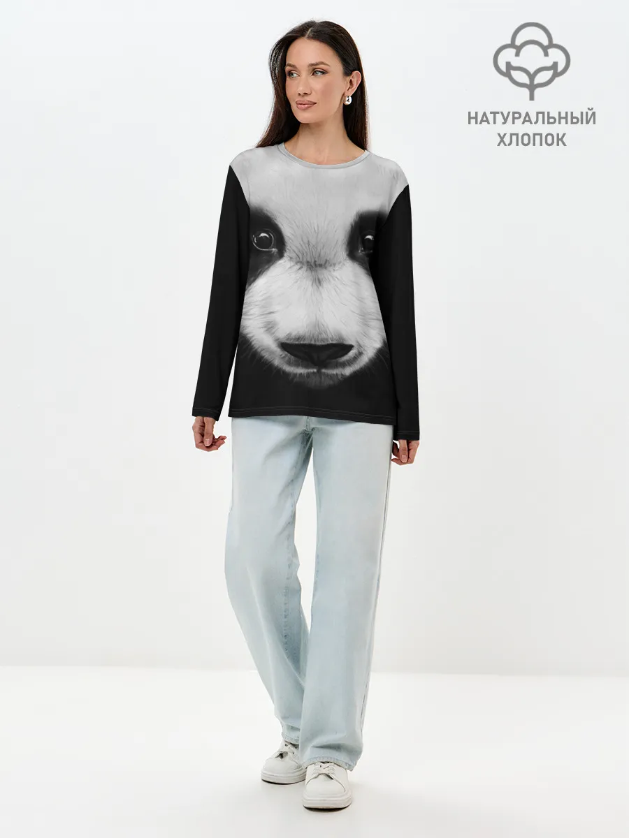 Лонгслив женский. Хлопок / Морда панды