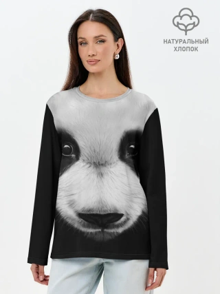 Лонгслив женский. Хлопок / Морда панды