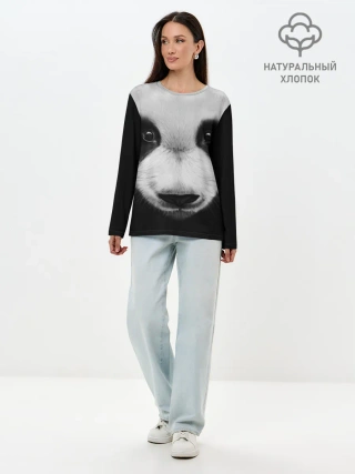 Лонгслив женский. Хлопок / Морда панды