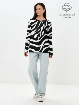 Лонгслив женский. Хлопок / Зебра