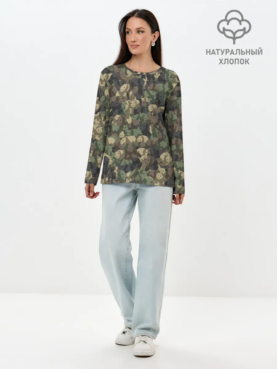 Лонгслив женский. Хлопок / Камуфляж с пандами