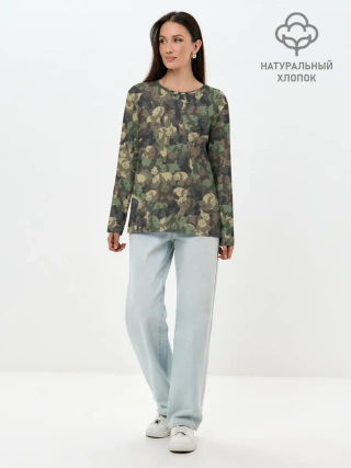 Лонгслив женский. Хлопок / Камуфляж с пандами