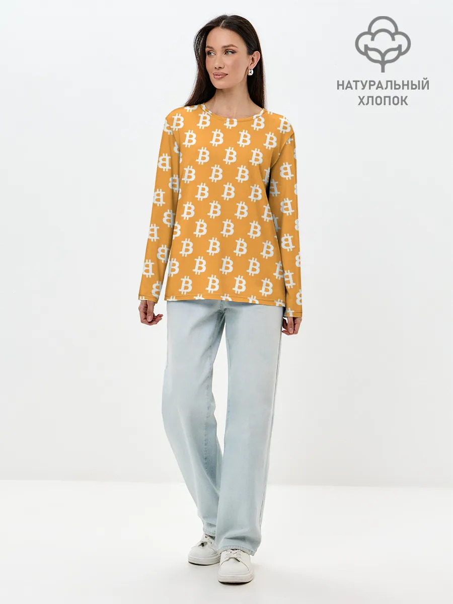 Лонгслив женский. Хлопок / Bitcoin
