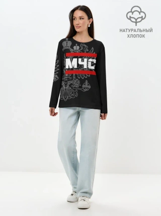 Лонгслив женский. Хлопок / МЧС белый герб РФ