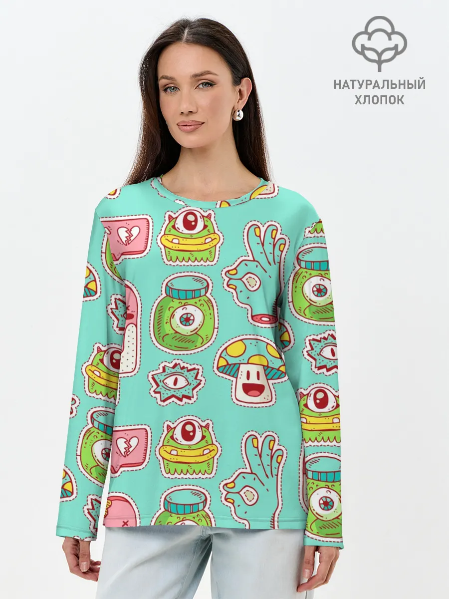 Лонгслив женский. Хлопок / Яркие монстрики
