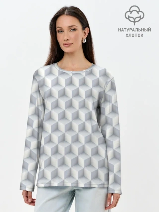 Лонгслив женский. Хлопок / 3D Кубы