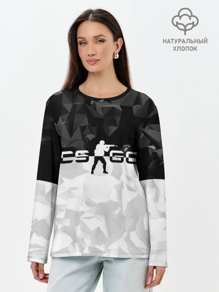 Лонгслив женский. Хлопок / CS GO BLACK WHITE GEOMETRY
