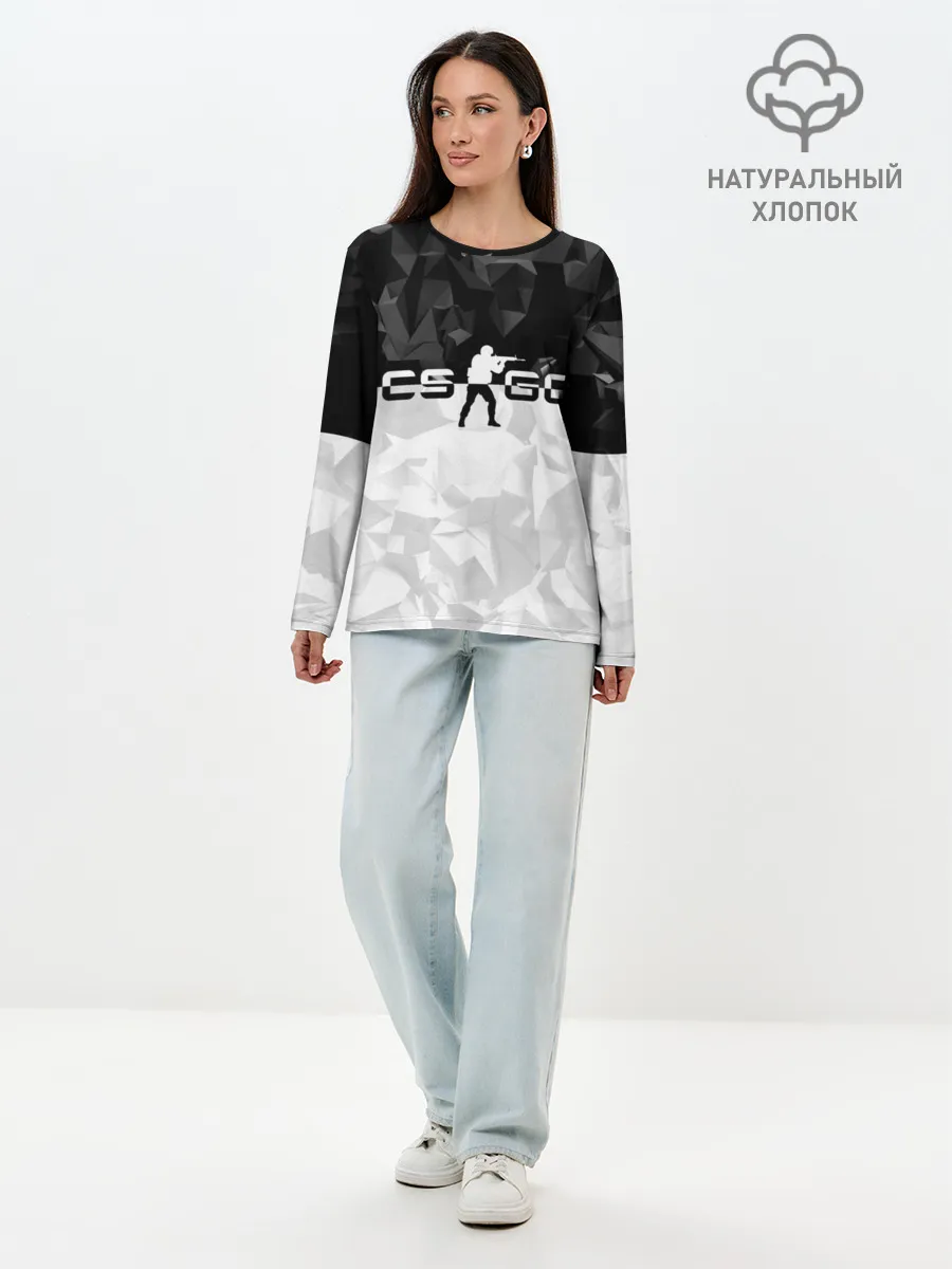 Лонгслив женский. Хлопок / CS GO BLACK WHITE GEOMETRY